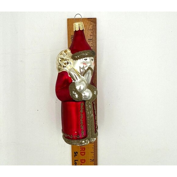 Vintage Style Holiday Hand-Painted Glass Santa Claus Christmas Ornament Red/Gold - Picture 5 of 6